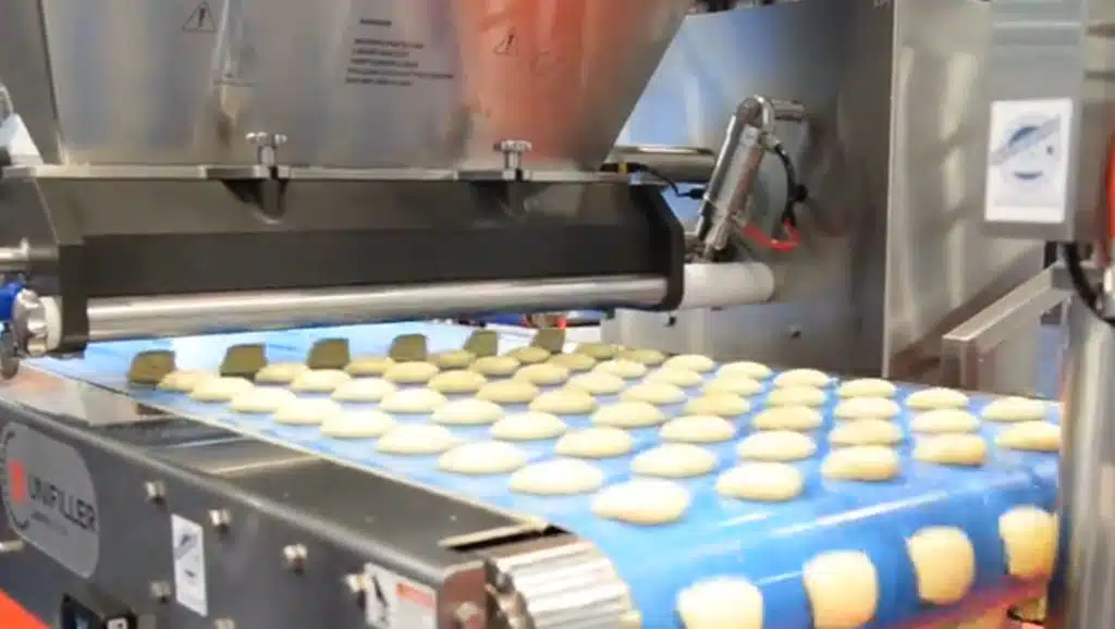 baking machinery producing cookie dough