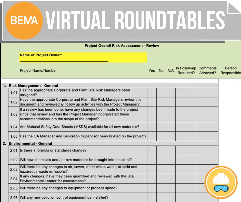 Sanitary Design Roundtable – User Experience of the Overall Risk Assessment tool