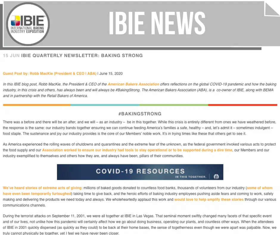 IBIE QUARTERLY NEWSLETTER: BAKING STRONG